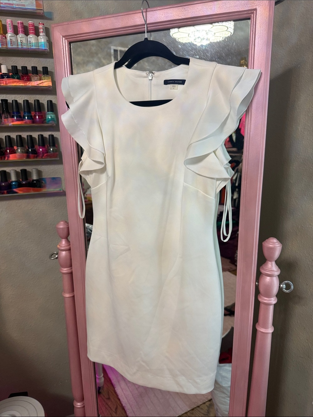 Tommy Hilfiger White Ruffle Sleeve Mini Dress